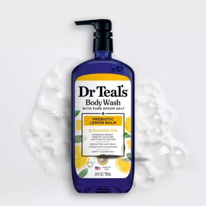 Dr Teals Body Wash with Pure Epsom Salt + Prebiotic Lemon Balm & Essential Oils 24 FL OZ / 710ml
