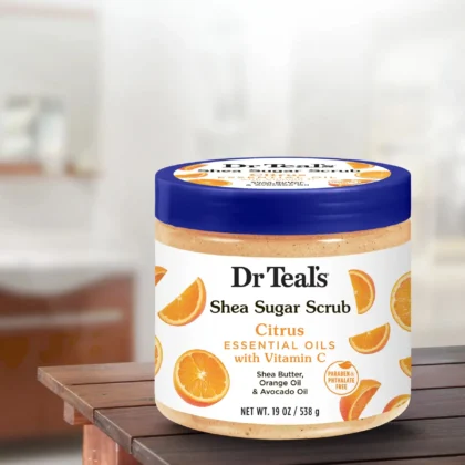 Dr Teal’s Shea Sugar Scrub, Citrus Essential Oils With Shea Butter, Orange Oil & Avocado Oil 19Oz/538G